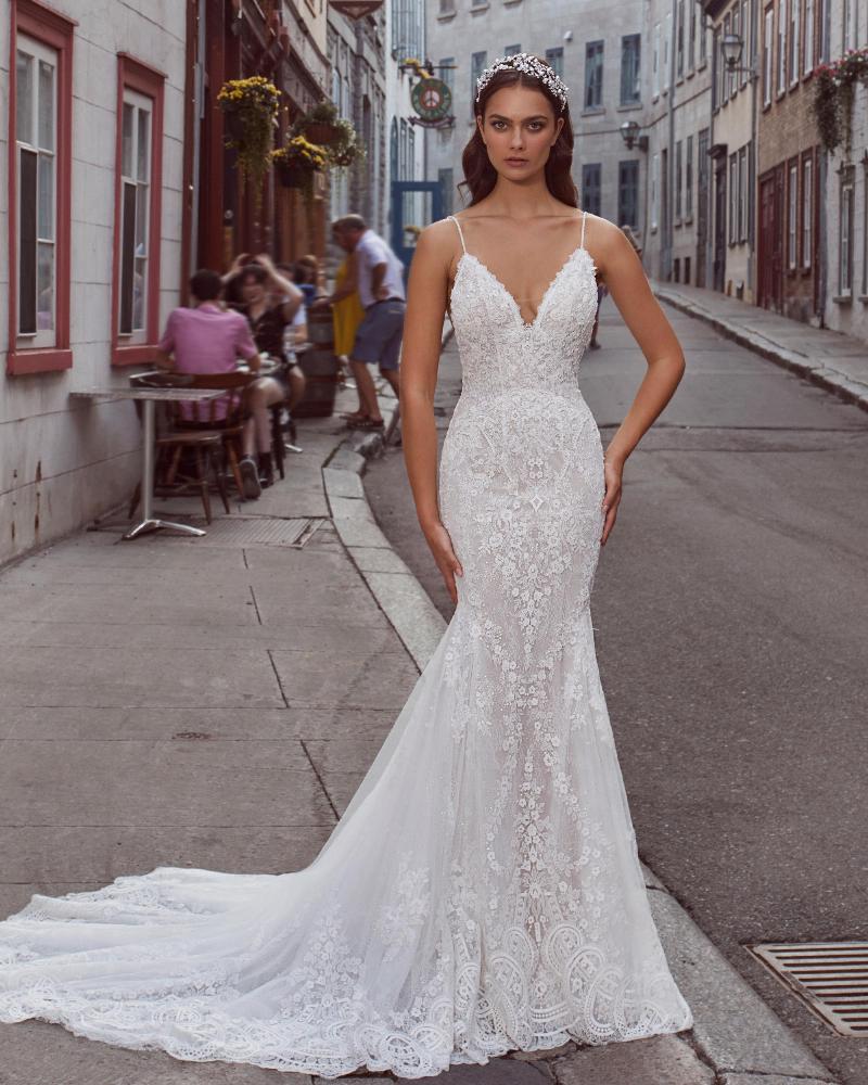 124110 backless mermaid wedding dress with long train and spaghetti straps3